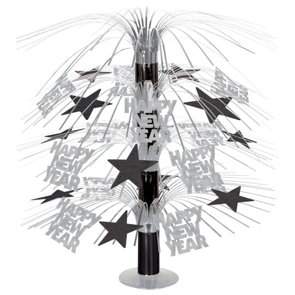 Beistle Silvester-Kaskade Centerpiece "Happy New Year" Schwarz & Silber