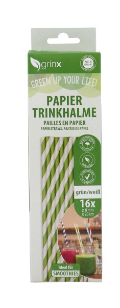 grinx Trinkhalm grün/weiß 20cm x 8mm 16 Stück