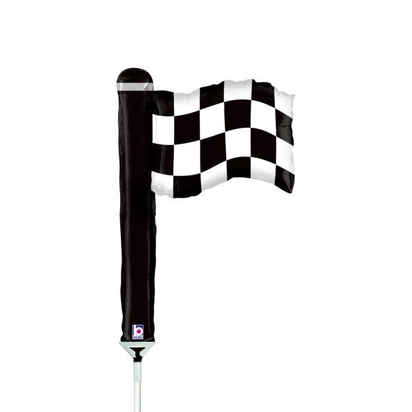 Betallic Folienballon Checkered Flag 35cm/14" luftgefüllt mit Stab