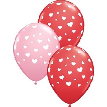 Qualatex Latexballon Random Hearts-A-Round Red & Pink Assorted 28cm/11" 25 Stück