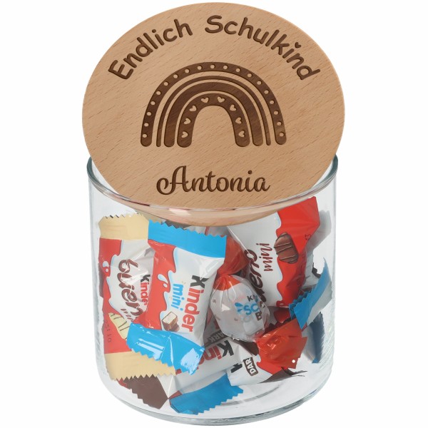 Goodtimes Geschenkglas Endlich Schulkind Regenbogen Herz "Name" 530ml