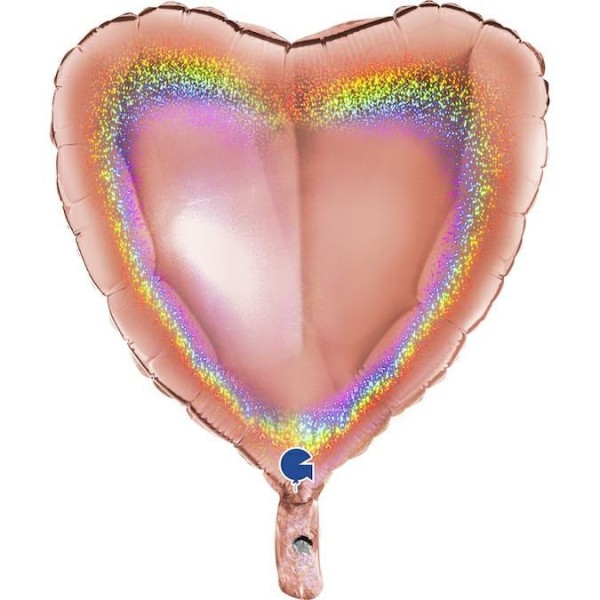 Grabo Folienballon Heart Glitter Holo Roségold 45cm/18" (unverpackt)