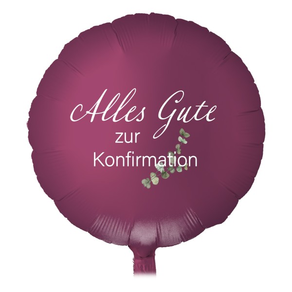 Goodtimes Folienballon Rund Satin Luxe Pomegranate mit "Alles Gute zur Konfirmation" 45cm/18" (unverpackt)