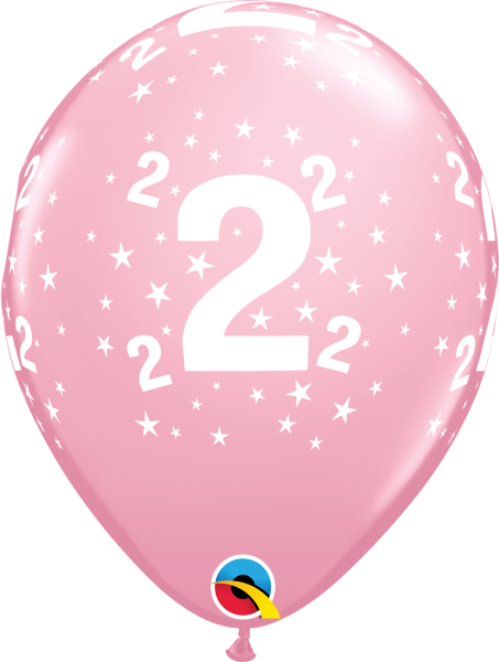 Qualatex Latexballon Stars Age 2 Pink 28cm/11" 6 Stück