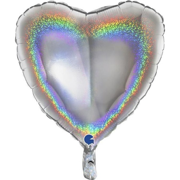 Grabo Folienballon Heart Glitter Holo Silver 45cm/18" (unverpackt)