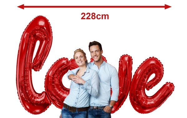 HeliumStar 50er Einweggasflasche-Set mit love-Schriftzug Rot, 4x Ballongewicht + Bänder