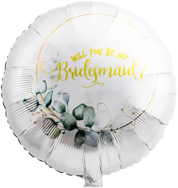 Goodtimes Folienballon Rund Satin Weiß mit "Will you be my Bridesmaid" 45cm/18" (unverpackt)