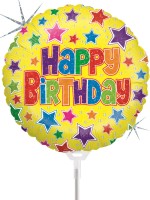 Betallic Folienballon Bold Stars Birthday Holographic 23cm/9" luftgefüllt mit Stab  Betallic Folienballon Bold Stars Birthday Holographic 23cm/9" luftgefüllt mit Stab