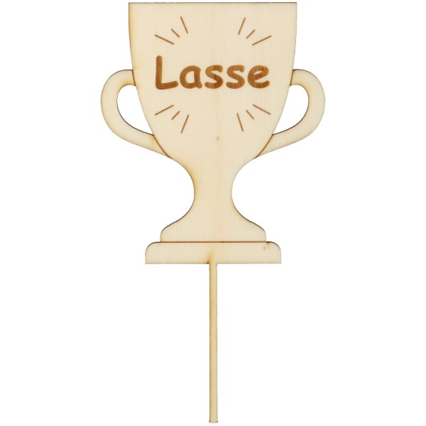 Goodtimes Cake Topper Pokal "Name" Holz