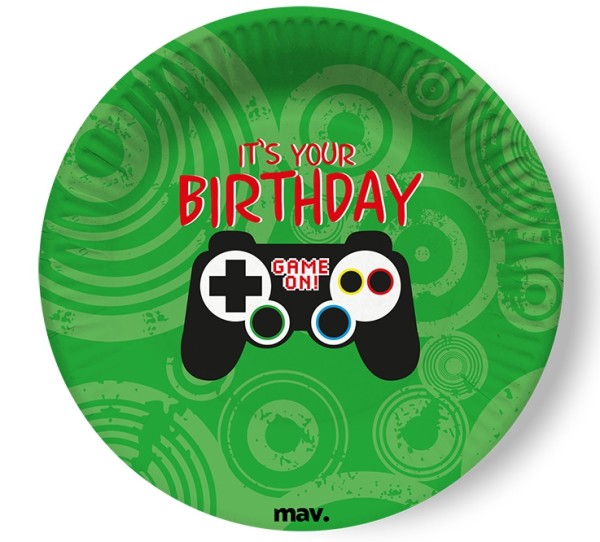 Maverick Pappteller klein "It's your Birthday" Game Controller 18cm, 8 Stück