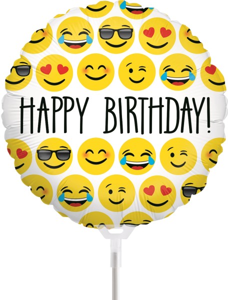 Betallic Folienballon Emoji Birthday 23cm/9" luftgefüllt mit Stab