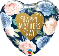 Qualatex Folienballon Heart "Happy Mother's Day" Pink & Blue Roses 45cm/18"  Qualatex Folienballon Heart "Happy Mother's Day" Pink & Blue Roses 45cm/18"