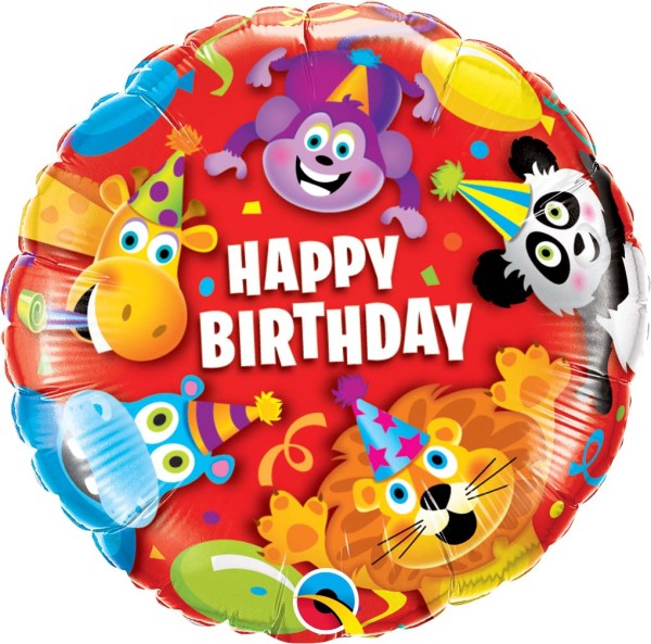 Qualatex Folienballon Rund Dschungel Tiere "Happy Birthday" 45cm/18"