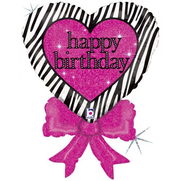 Betallic Folienballon Birthday Zebra Heart Bow 75cm/30"