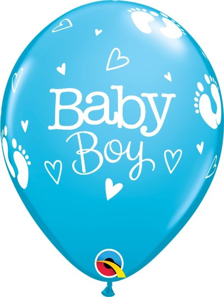 Qualatex Latexballon Baby Boy Footprints & Hearts Blau 28cm/11" 25 Stück