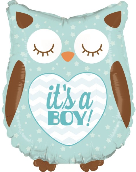 Betallic Folienballon Baby Boy Owl Mini 35cm/14" (unverpackt)