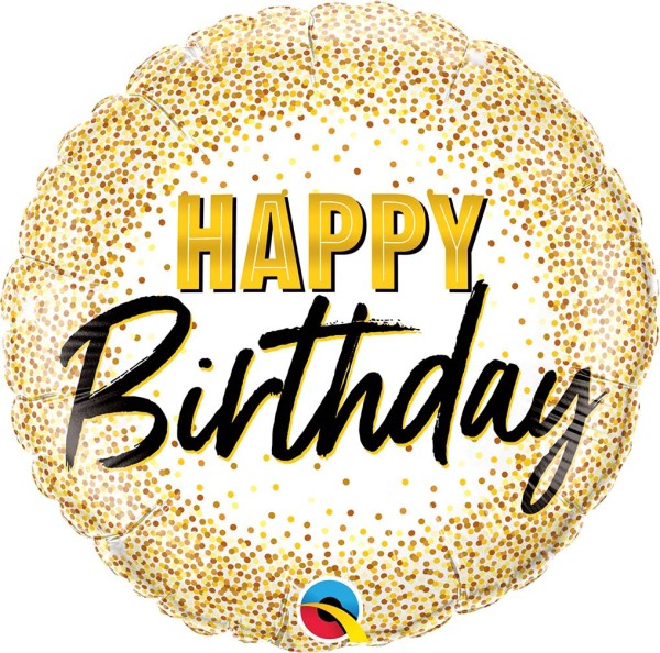 Qualatex Folienballon Happy Birthday Gold Glitter Dots 45cm/18"