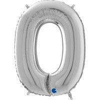 Grabo Folienballon Zahl 0 Silver 66cm/26"  Grabo Folienballon Zahl 0 Silver 66cm/26"