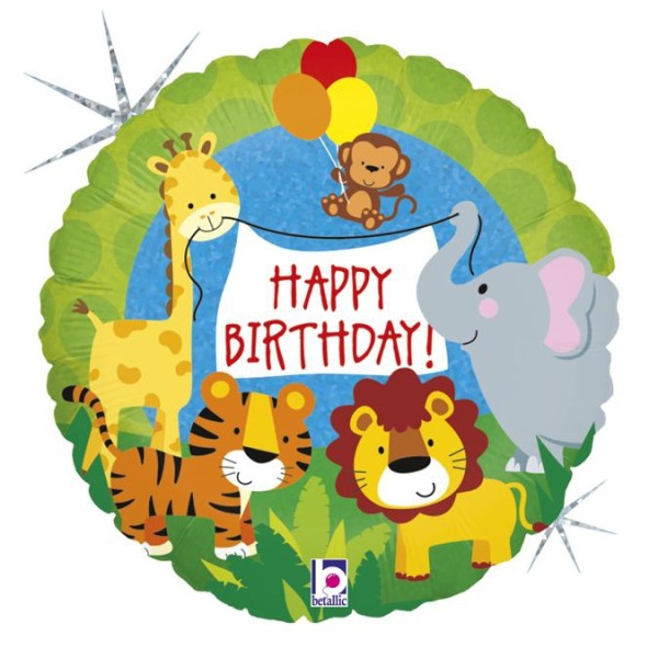 Betallic Folienballon Jungle Animals Birthday Holographic 45cm/18"