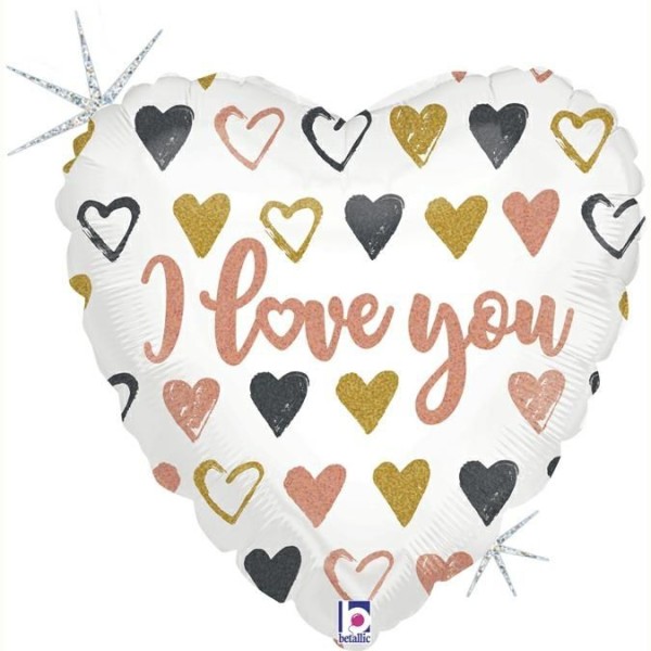 Betallic Folienballon Roségold Heart Love You Glitter Holographic 90cm/36"