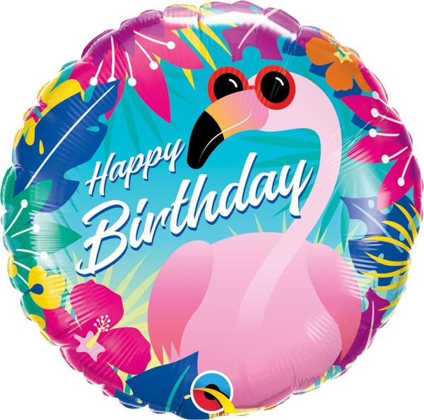 Qualatex Folienballon Rund Flamingo Rosa "Happy Birthday" 45cm/18''