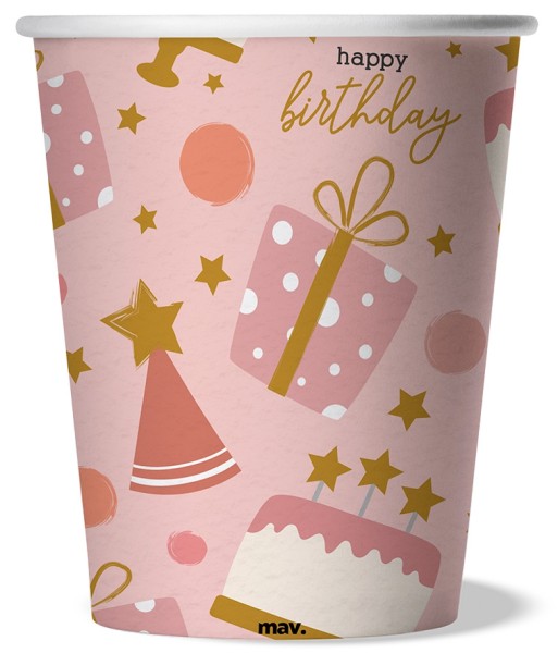 Maverick Pappbecher "Happy Birthday" Rose Confetti 250ml, 8 Stück