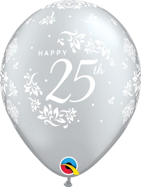 Qualatex Latexballon 25th Anniversary Damask Silver 28cm/11" 25 Stück