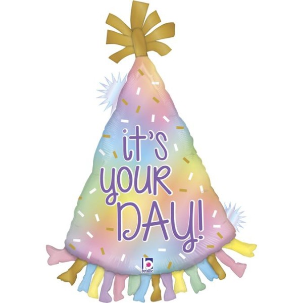 Betallic Folienballon Shape Partyhut "It's your day" Opal 85cm/34"