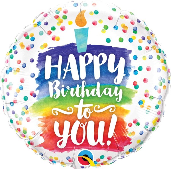 Qualatex Folienballon "Happy Birthday to You" Regenbogentorte mit Kerze 45cm/18"