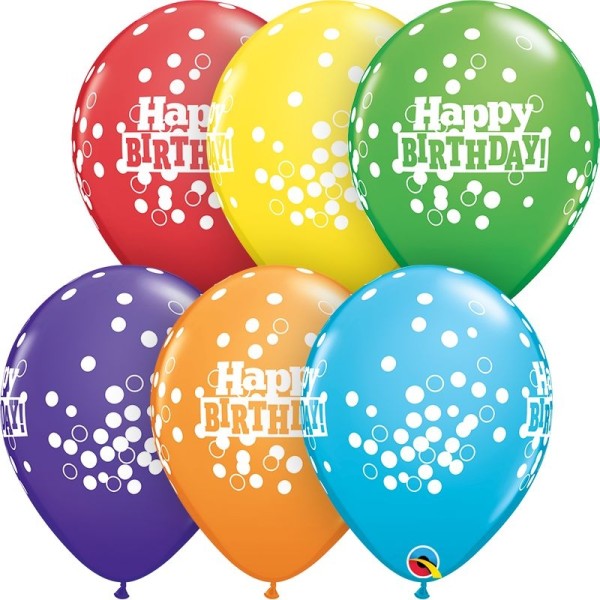 Qualatex Latexballon Birthday Confetti Dots Bright Rainbow Assortment 28cm/11" 25 Stück