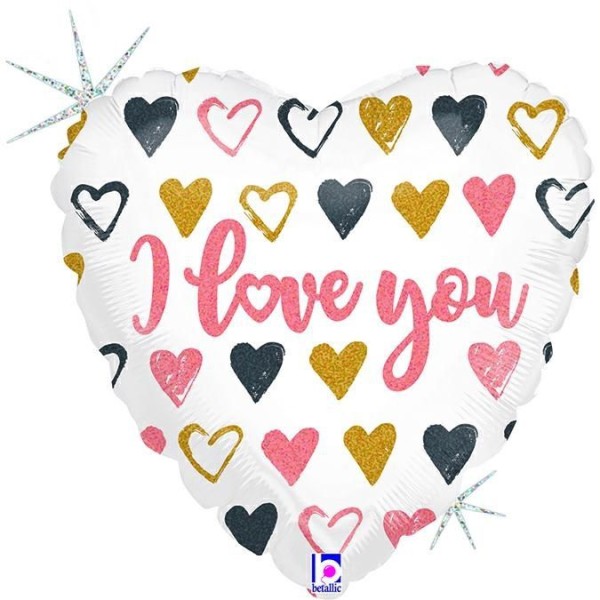 Betallic Folienballon Roségold Heart I Love You Glitter Holographic 23cm/9" (unverpackt)