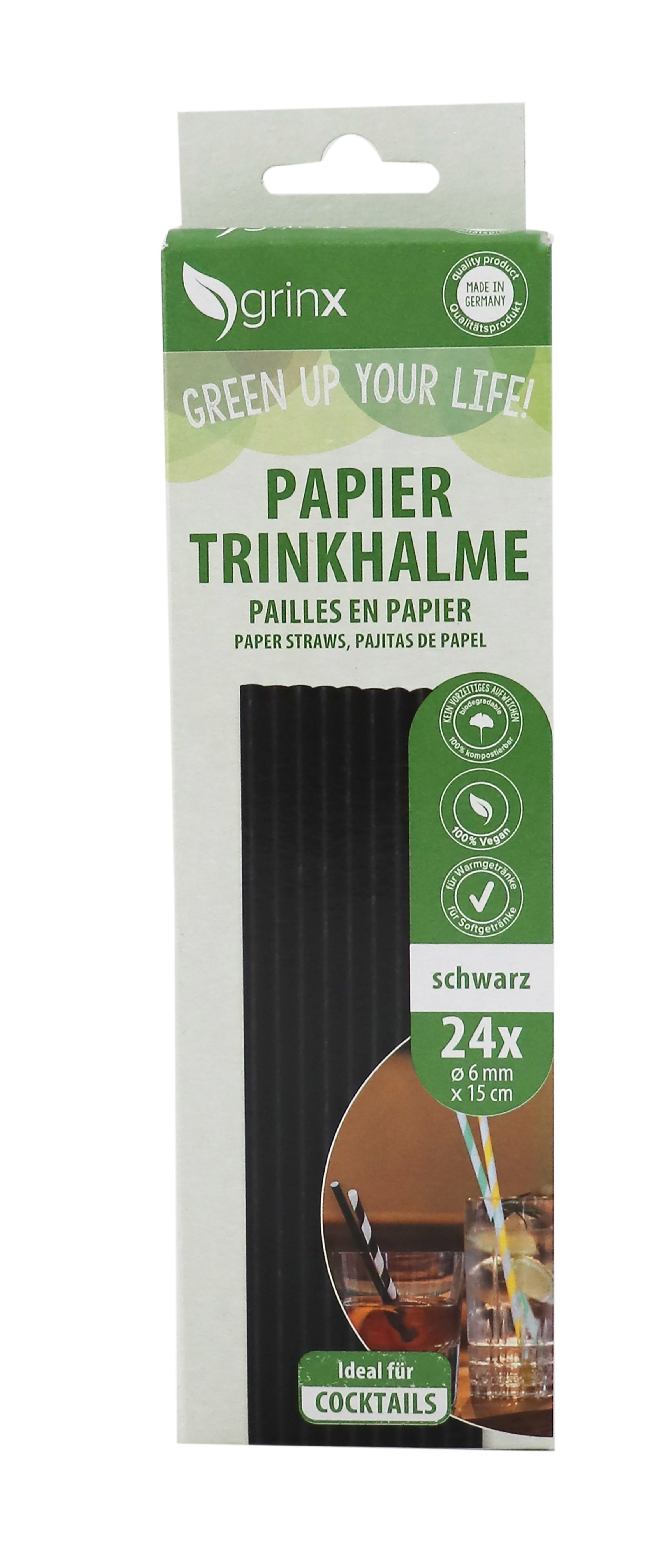 grinx  Papier trinkhalme Schwarz 6mmx15cm 2x24stück 