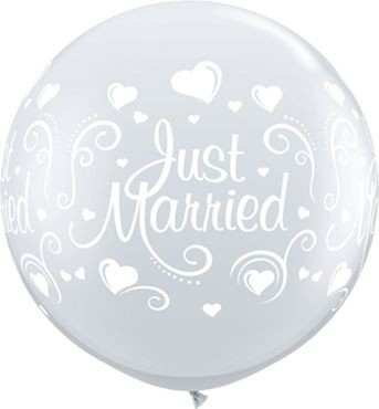 Qualatex Latexballon Just Married Hearts Diamond Clear 90cm/3' 2 Stück