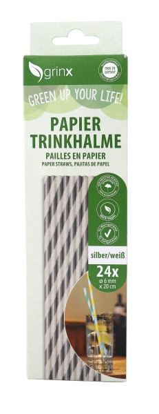 grinx Trinkhalm silber/weiß 15cm x 6mm 24 Stück