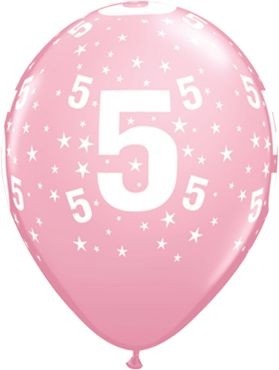 Qualatex Latexballon Age 5 Stars Pink 28cm/11" 6 Stück