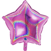 Grabo Folienballon Star Glitter Holo Fuxia 45cm/18" (unverpackt)  Grabo Folienballon Star Glitter Holo Fuxia 45cm/18" (unverpackt)