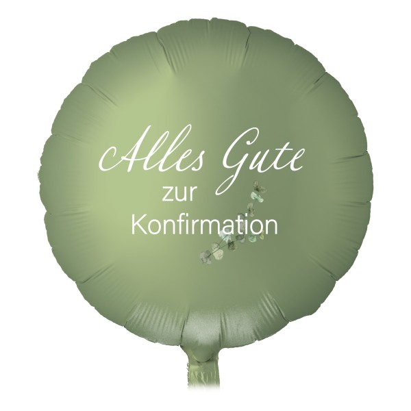 Goodtimes Folienballon Rund Satin Olive Green mit "Alles Gute zur Konfirmation" 45cm/18" (unverpackt)