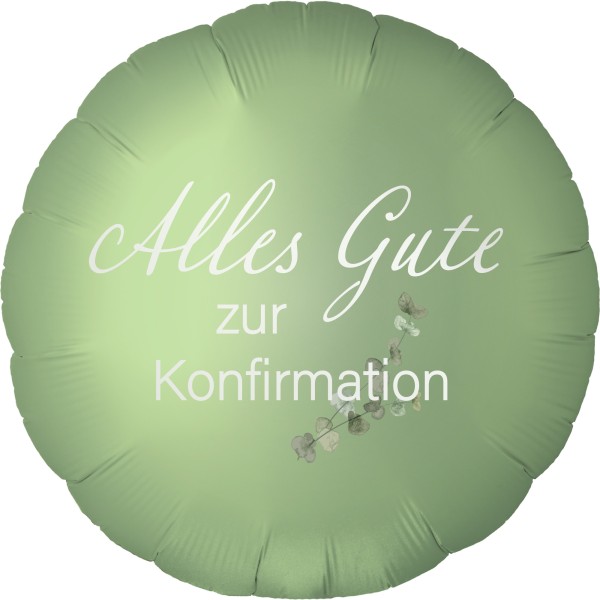 Goodtimes Folienballon Rund Satin Olive Green mit "Alles Gute zur Konfirmation" 45cm/18" (unverpackt)