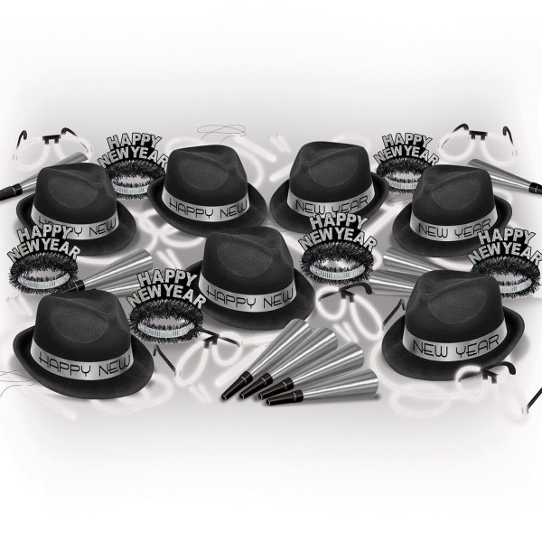 Beistle Partybox Silvester "Glow Silber" Schwarz/Silber 50 Personen