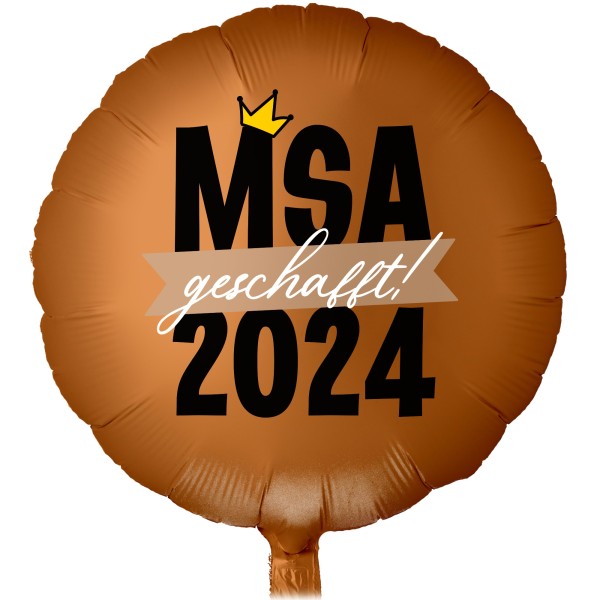 Goodtimes Folienballon Rund Satin Caramel mit "MSA 2024 geschafft" 45cm/18" (unverpackt)