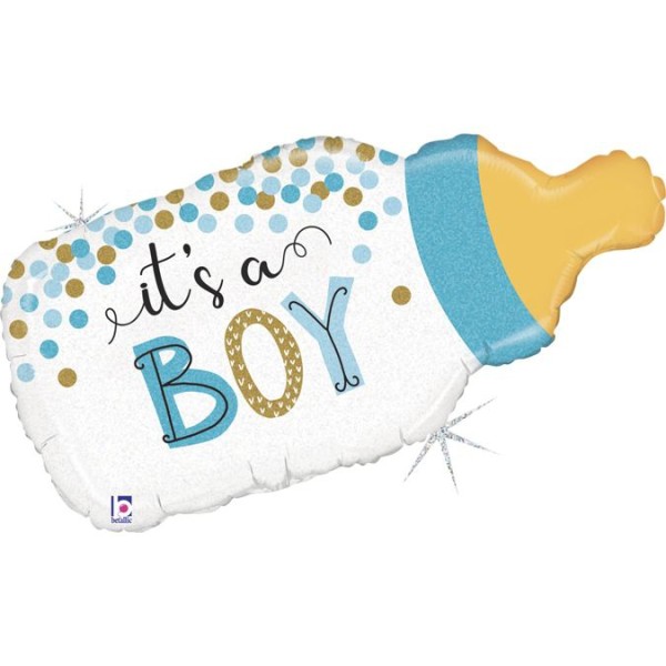 Betallic Folienballon Shape Baby Bottle Boy Glitter Holographic 85cm/33"