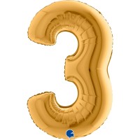 Grabo Folienballon Zahl 3 Gold 100cm/40"  Grabo Folienballon Zahl 3 Gold 100cm/40"