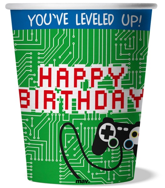 Maverick Pappbecher "Happy Birthday" Game Controller 250ml, 8 Stück