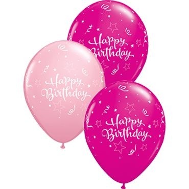 Qualatex Latexballon Birthday Shining Star Assorted Pink & Wild Berry 28cm/11" 25 Stück