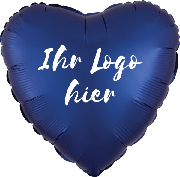 Folien-Werbeballon Herz Satin Luxe Navy 45cm/18" 1-Seitig bedruckt