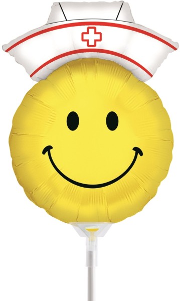 Betallic Folienballon Smiley Nurse Mini 35cm/14" luftgefüllt mit Stab