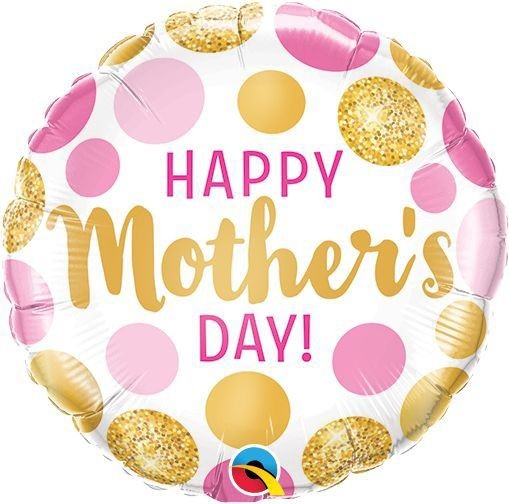 Qualatex Folienballon Happy Mother's Day Pink & Gold Dots 23cm/9" (unverpackt)