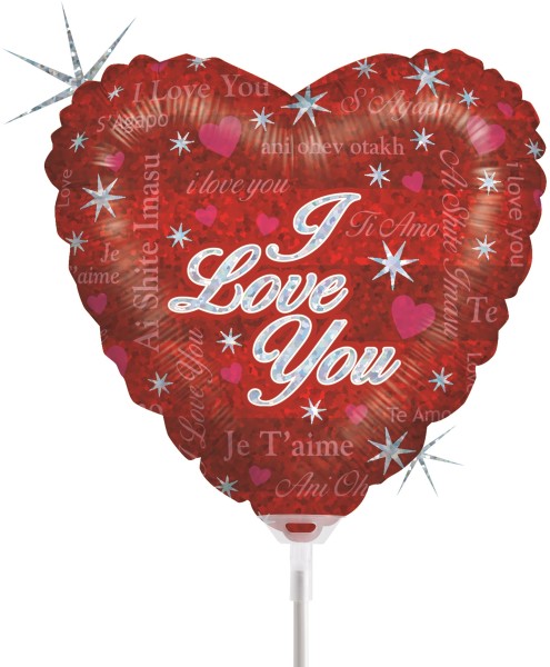 Betallic Folienballon Sparkling Lover Holographic 23cm/9" luftgefüllt mit Stab