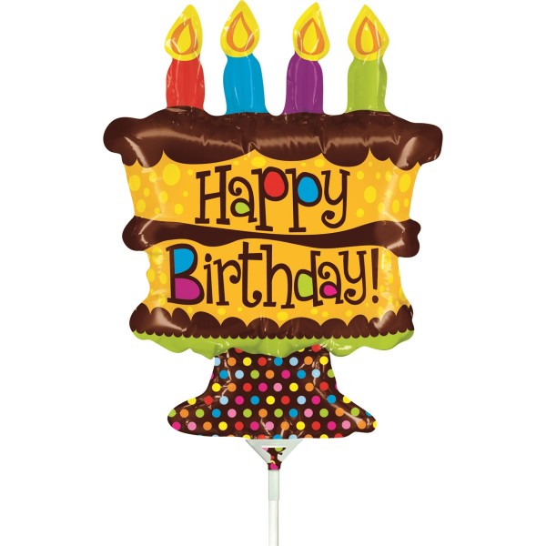 Betallic Folienballon Mini Birthday Whole Cake 35cm/14" luftgefüllt mit Stab