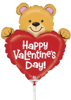 Betallic Folienballon Mini Valentine Bear 35cm/14" luftgefüllt mit Stab  Betallic Folienballon Mini Valentine Bear 35cm/14" luftgefüllt mit Stab